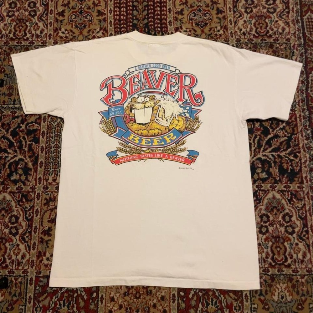 VTG 1992 Joe Blow T's beaver beer nothing tastes‎ like a beaver funny tshirt L